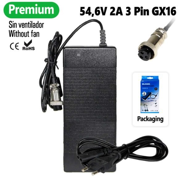 Cargador premium 54,6V 2A (conector 3 Pines GX16)